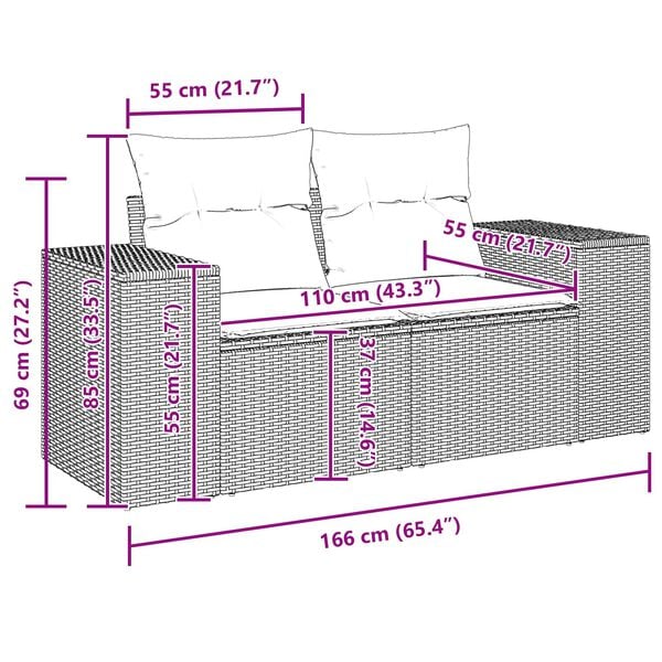 vidaXL Garden Sofa Set with Cushion 8 pcs Black Poly Rattan