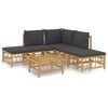 vidaXL 6 Piece Garden Lounge Set with Dark Grey Cushions Bamboo