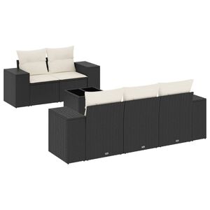 vidaXL 6 Piece Garden Sofa Set with Cushions Black Poly Rattan