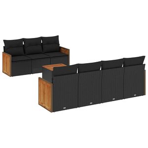 vidaXL 8 Piece Garden Sofa Set with Cushions Black Poly Rattan