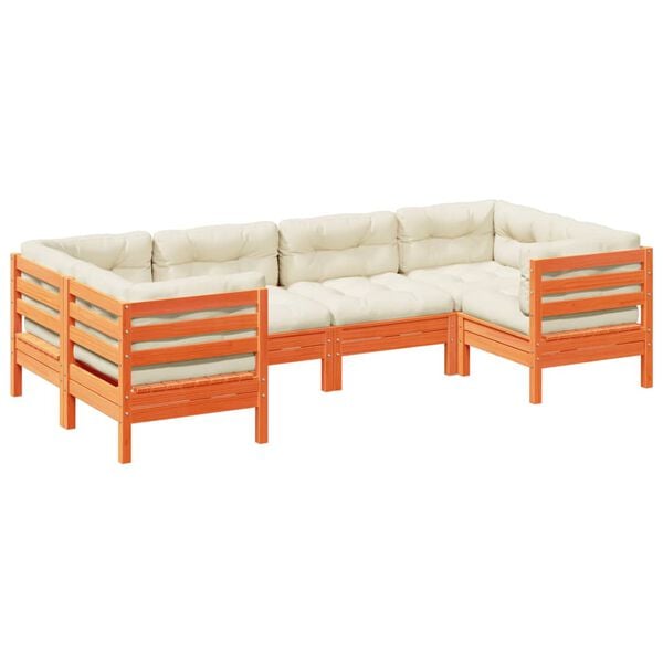 vidaXL 6 Piece Garden Sofa Set with Cushions Wax Brown Solid Wood Pine