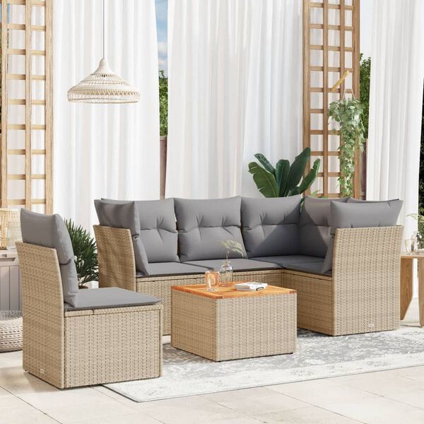 vidaXL 6 Piece Garden Sofa Set with Cushions Beige Poly Rattan