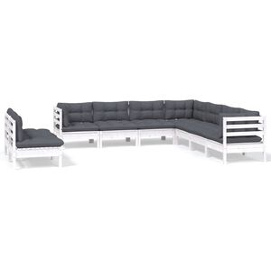 vidaXL 9 Piece Garden Lounge Set with Cushions White Solid Pinewood