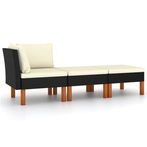 vidaXL 3 Piece Garden Lounge Set Poly Rattan and Solid Eucalyptus Wood