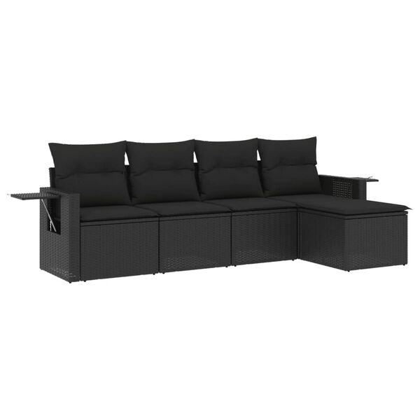 vidaXL 5 Piece Garden Sofa Set with Cushions Black Poly Rattan