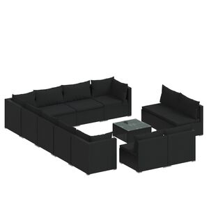 vidaXL 13 Piece Garden Lounge Set with Cushions Black Poly Rattan