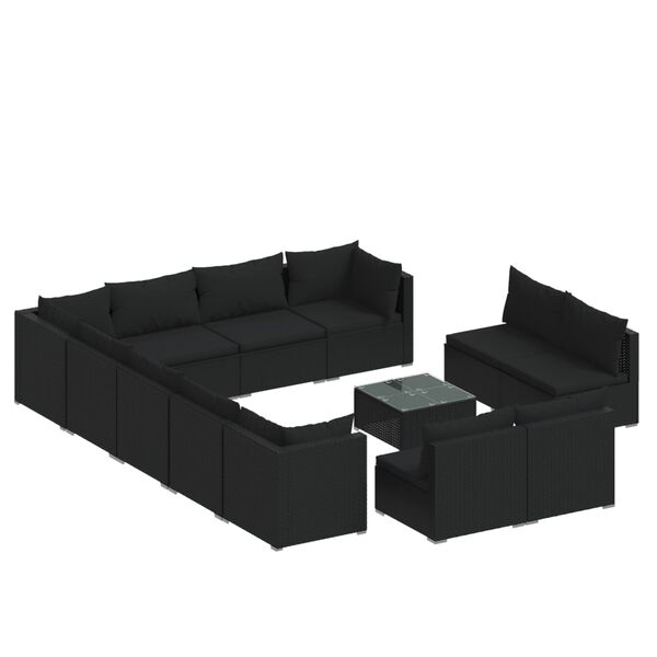 vidaXL 13 Piece Garden Lounge Set with Cushions Black Poly Rattan