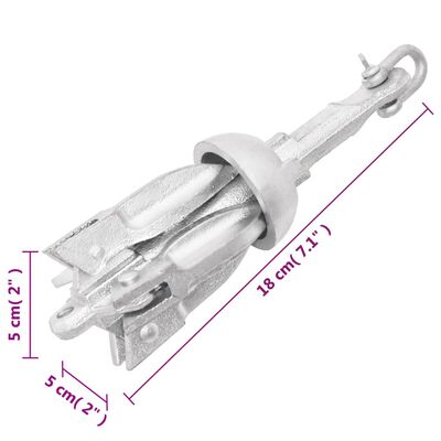 vidaXL Folding Anchor with Rope Silver 0.7 kg Malleable Iron