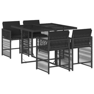 vidaXL 5 Piece Garden Dining Set with Cushions Black Poly Rattan