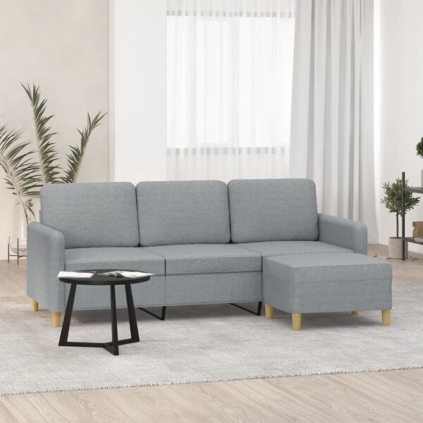 vidaXL 3-Seater Sofa with Footstool Light Grey 180 cm Fabric