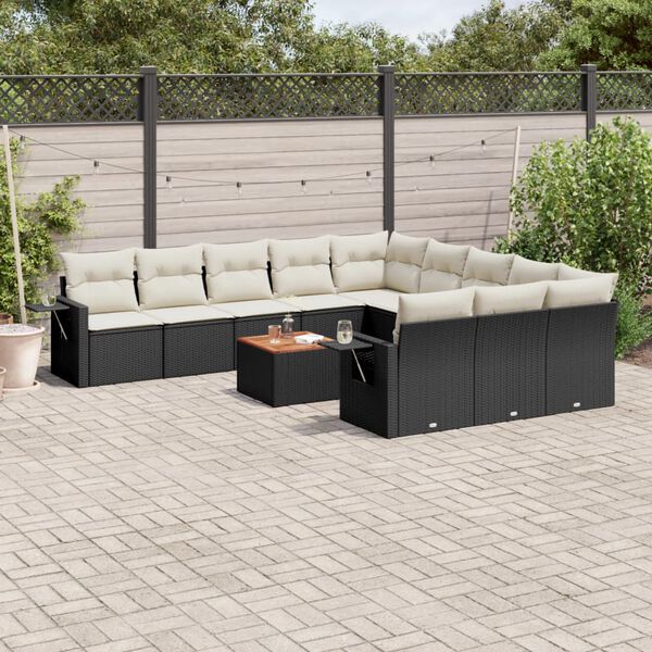 vidaXL 12 Piece Garden Sofa Set with Cushions Black Poly Rattan