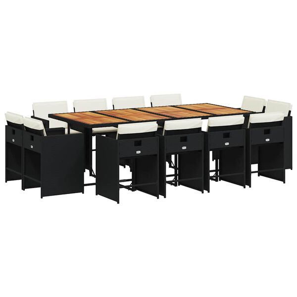 vidaXL 13 Piece Garden Dining Set with Cushions Black Poly Rattan