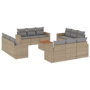 vidaXL 13 Piece Garden Sofa Set with Cushions Beige Poly Rattan