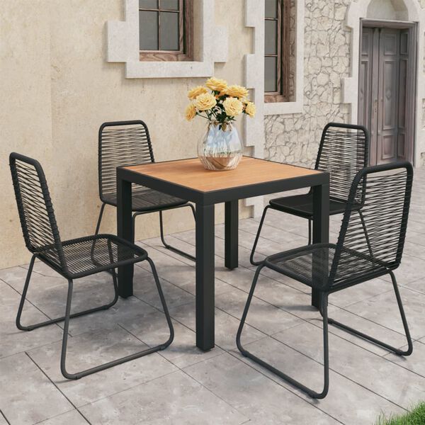 vidaXL 5 Piece Garden Dining Set PVC Rattan Black and Brown