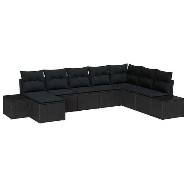 vidaXL Garden Sofa Set with Cushion 8 pcs Black Poly Rattan