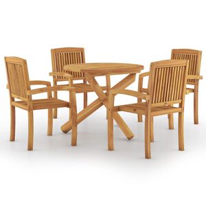 vidaXL 5 Piece Garden Dining Set Solid Wood Teak