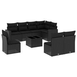 vidaXL 9 Piece Garden Sofa Set with Cushions Black Poly Rattan