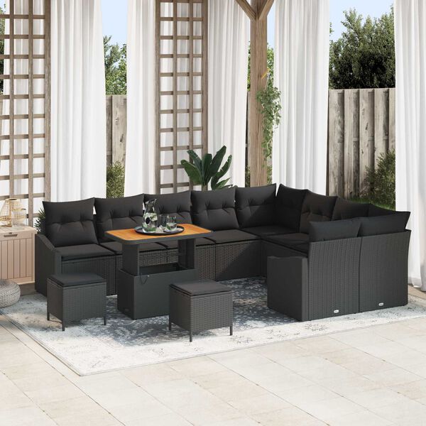 vidaXL Garden Sofa Set with Cushion 12 pcs Black Poly rattan