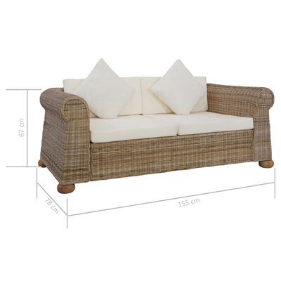 vidaXL 2-Seater Sofa with Cushions Natural Rattan