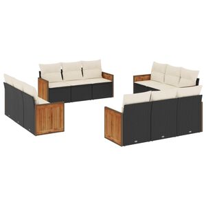 vidaXL 12 Piece Garden Sofa Set with Cushions Black Poly Rattan