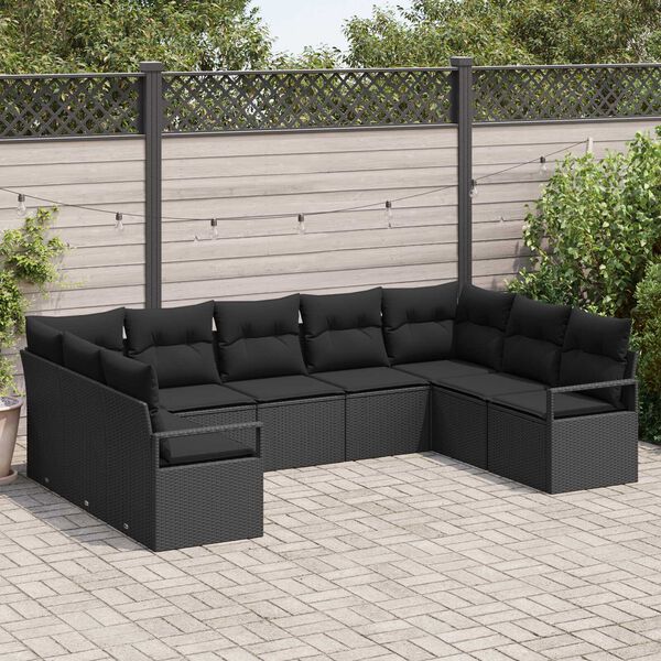 vidaXL Garden Sofa Set 9 pcs Black Poly Rattan and Powder-Coated Steel