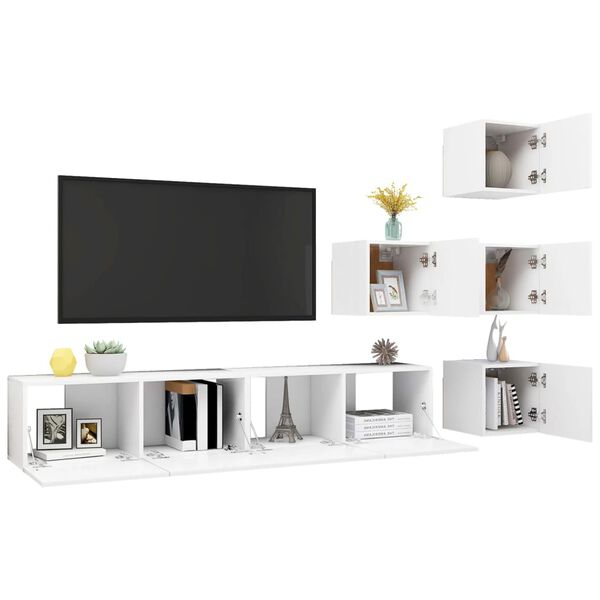 vidaXL 6 Piece TV Cabinet Set White Engineered Wood