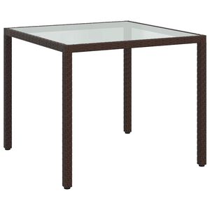 vidaXL Garden Table 90x90x75 cm Tempered Glass and Poly Rattan Brown