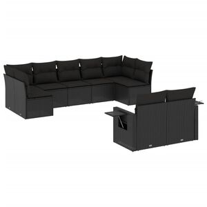 vidaXL 9 Piece Garden Sofa Set with Cushions Black Poly Rattan