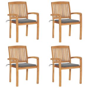 vidaXL Stacking Garden Chairs with Cushions 4 pcs Solid Teak Wood