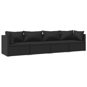 vidaXL 4 Piece Garden Lounge Set with Cushions Poly Rattan Black