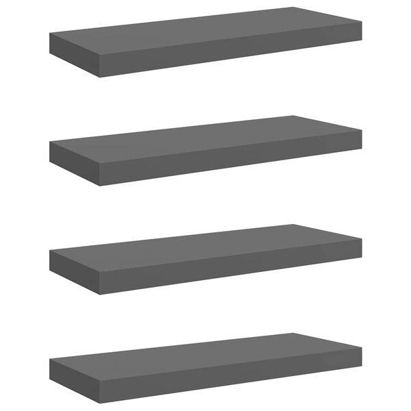 vidaXL Floating Wall Shelves 4 pcs High Gloss Grey 60x23.5x3.8 cm MDF