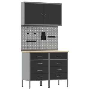 vidaXL Work Cabinet with Drawer 5 pcs Black Engineered Wood and Steel