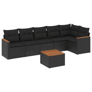 vidaXL 7 Piece Garden Sofa Set with Cushions Black Poly Rattan