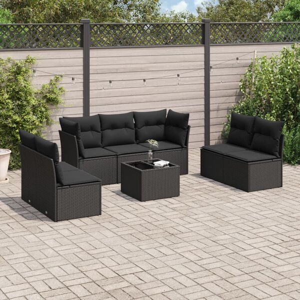 vidaXL 8 Piece Garden Sofa Set with Cushions Black Poly Rattan