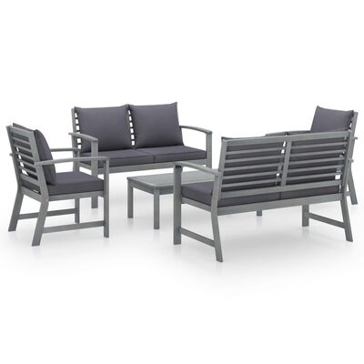 vidaXL 5 Piece Garden Lounge Set with Cushion Solid Acacia Wood Grey