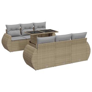 vidaXL 7 Piece Garden Sofa Set with Cushions Beige Poly Rattan