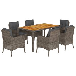 vidaXL 7 Piece Garden Dining Set with Cushions Grey Poly Rattan
