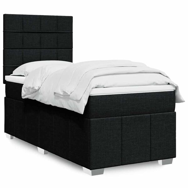 vidaXL Box Spring Bed with Mattress Black King Single Fabric