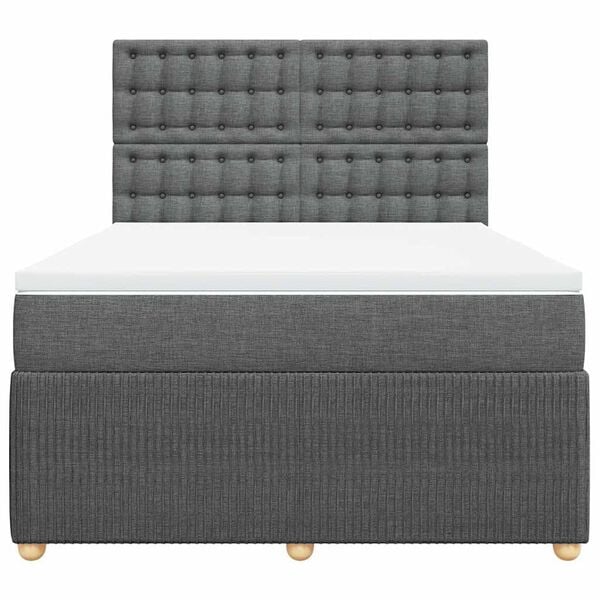 vidaXL Box Spring Bed with Mattress Dark Grey Double Fabric