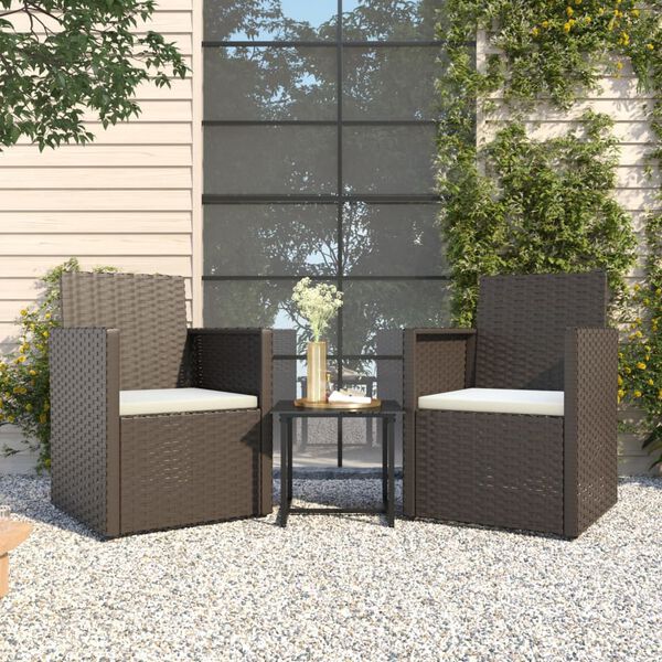 vidaXL 3 Piece Outdoor Sofa Set with Cushions Black Poly Rattan