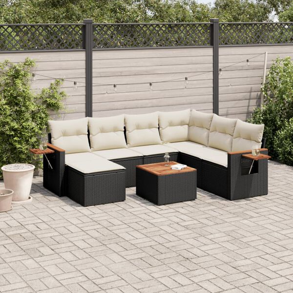 vidaXL 8 Piece Garden Sofa Set with Cushions Black Poly Rattan