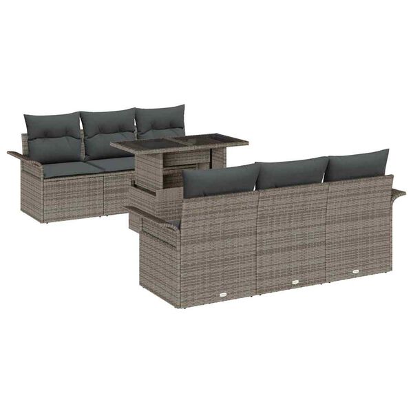 vidaXL Garden Sofa Set with Cushion 7 pcs Grey Poly Rattan