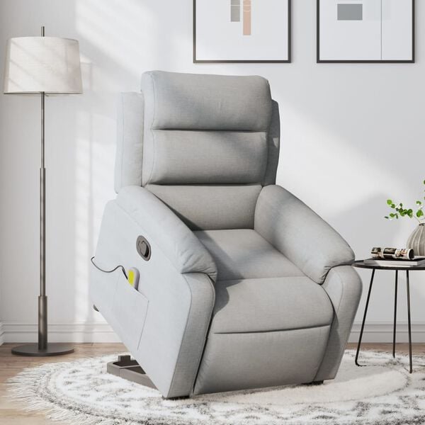vidaXL Stand up Massage Recliner Chair Light Grey Fabric