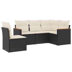vidaXL 5 Piece Garden Sofa Set with Cushions Black Poly Rattan