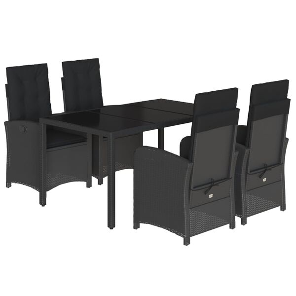 vidaXL 5 Piece Garden Dining Set with Cushions Black Poly Rattan