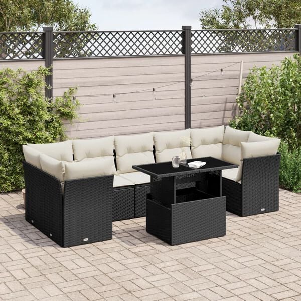 vidaXL 8 Piece Garden Sofa Set with Cushions Black Poly Rattan