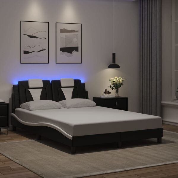 vidaXL Bed Frame "Viana" with LED without Mattress Black and White 137x190 cm