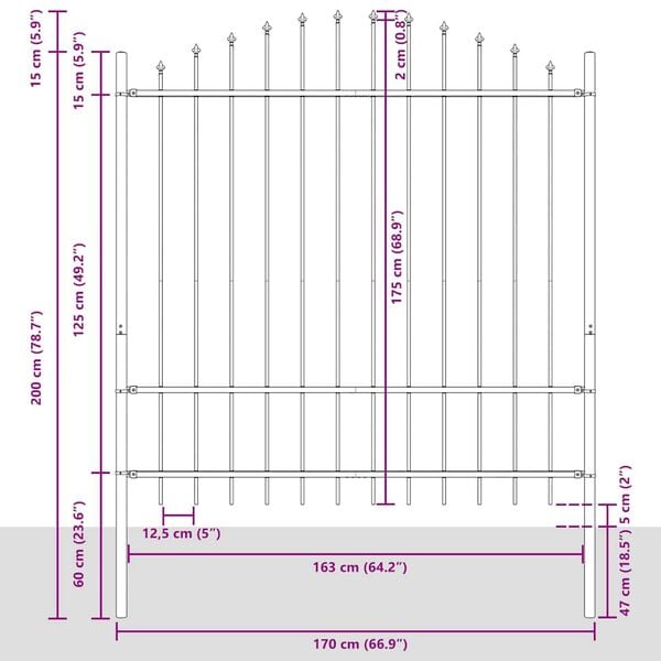 vidaXL Garden Fence Woerden with Spear Top Steel 170x175 cm Black