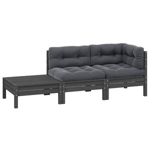 vidaXL 3 Piece Garden Lounge Set with Cushions Grey Solid Pinewood