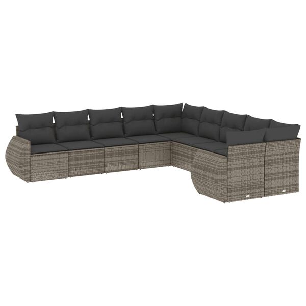 vidaXL 10 Piece Garden Sofa Set with Cushions Grey Poly Rattan